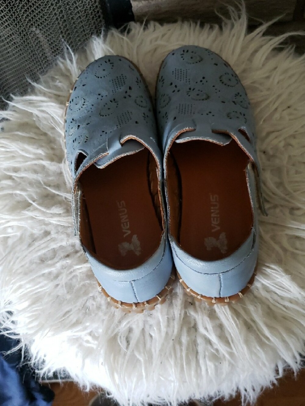 VENUS Light Blue Perforated Mary Jane Flats - Picture 3 of 6